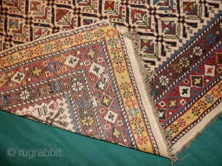 DAGESTAN / SHIRVAN WITH THE BEST COLORS  AND DESIGN - ALL NATURAL DYES AND COMPLETE SIDES AND ENDS - 3 WEAK SPOTS EASILY REINFORCED - NEEDS A GOOD WASH TO MAKE  ...