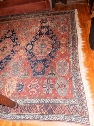 SOUMACK SUMAK CARPET WITH ALL NATURAL DYES - NO CHEMICAL DYES - SIZE OF 92 X 116 INCHES 
COMPLETE KNOTTED ENDS AS SHOWN - SIDES OVERCAST AS SHOWN -3 AREAS OF WEAR  ...