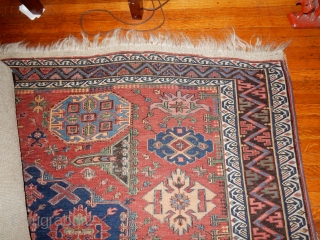 SOUMACK SUMAK CARPET WITH ALL NATURAL DYES - NO CHEMICAL DYES - SIZE OF 92 X 116 INCHES 
COMPLETE KNOTTED ENDS AS SHOWN - SIDES OVERCAST AS SHOWN -3 AREAS OF WEAR  ...