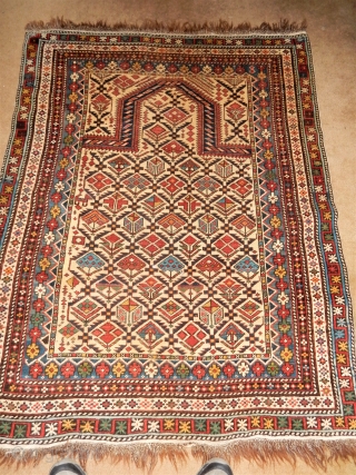 MARASALI SHIRVAN - ALL ORIGINAL AND COMPLETE WITH THE BRAIDED ENDS AND GOOD SIDES-
ALL NATURAL DYES - LARGE 4 X 5 FOOT SIZE- RIGHT OFF THE WALL OF A FINE PRIVATE COLLECTION  ...
