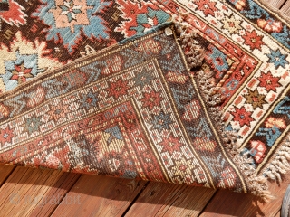 CAUCASIAN BLOSSOM CARPET- NICE 3 X4 FOOT SIZE - ALL ORIGINAL AS FOUND -
EXCELLENT NEAR FULL  PILE WITH A CORRODED BLACK FIELD - NICE KNOTTED ENDS - NO REPAIRS- ALL NATURAL  ...