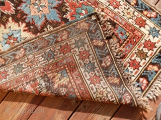CAUCASIAN BLOSSOM CARPET- NICE 3 X4 FOOT SIZE - ALL ORIGINAL AS FOUND -
EXCELLENT NEAR FULL  PILE WITH A CORRODED BLACK FIELD - NICE KNOTTED ENDS - NO REPAIRS- ALL NATURAL  ...