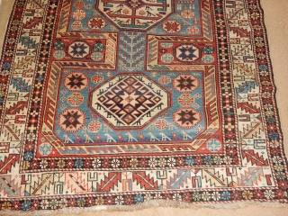 SHIRVAN WITH ALL NATURAL DYES-LOVELY SOFT BLUE FIELD AND MANY ANIMALS -SIZE OF  44 X 82 INCHES - AS FOUND WITH NO REPILING/REPAIRS -SLIGHT END LOSS= GOOD SIDES 
 ...  