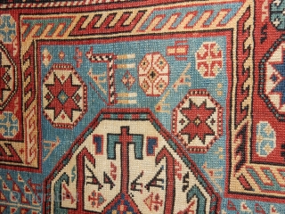 SHIRVAN WITH ALL NATURAL DYES-LOVELY SOFT BLUE FIELD AND MANY ANIMALS -SIZE OF  44 X 82 INCHES - AS FOUND WITH NO REPILING/REPAIRS -SLIGHT END LOSS= GOOD SIDES 
 ...  