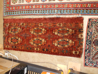 KERMAN MAT SUPERB CONDITION $300. TEKKE MAFRASH SUPERB CONDITION $650 . TALISH RUG WITH WONDERFUL BLUE FIELD $1400. OLD OLD TEKKE 6 GUL TORBA WITH AVIGDOR TAG $750 .    