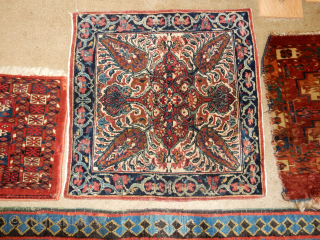 KERMAN MAT SUPERB CONDITION $300. TEKKE MAFRASH SUPERB CONDITION $650 . TALISH RUG WITH WONDERFUL BLUE FIELD $1400. OLD OLD TEKKE 6 GUL TORBA WITH AVIGDOR TAG $750 .    
