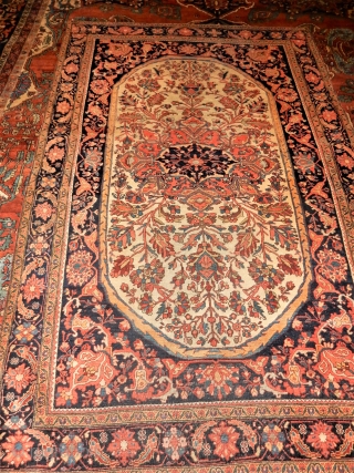 excellent condition fereghan with no dryness.....52 x 78 inches ....lovely french influenced blue oval border                  