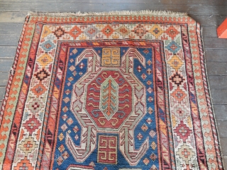 ANTIQUE KAZAK - EXCELLENT PILE - 3 MINOR SEWING REPAIRS - 4 X 8 FT SIZE- BOTH ENDS SECURED AS SHOWN - NEEDS A GOOD WASH 

$1250 OR BO    