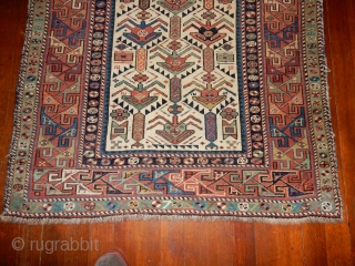 ..EASTERN CAUCASIAN COLLECTORS  -THIS IS FROM MY OWN COLLECTION - CLASSIC AKSTAFA PRAYER RUG WITH ALL GOOD DYES AND THE BEST COLORS - EXCELLENT PILE WITH NO WORN AREAS -
CRUDE REPAIR  ...