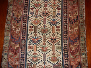 ..EASTERN CAUCASIAN COLLECTORS  -THIS IS FROM MY OWN COLLECTION - CLASSIC AKSTAFA PRAYER RUG WITH ALL GOOD DYES AND THE BEST COLORS - EXCELLENT PILE WITH NO WORN AREAS -
CRUDE REPAIR  ...