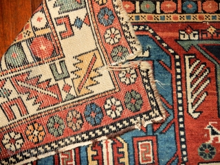 CLASSIC EASTERN CAUCASIAN RUG WITH EXCELLENT PILE WITH NO WORN AREAS - SOME MESSY ENDS AND SIDES BUT 98% COMPLETE -TWO ,3 INCH TEARS ONE END AS SHOW -NO REPAIRS-NO REPILING- 4  ...