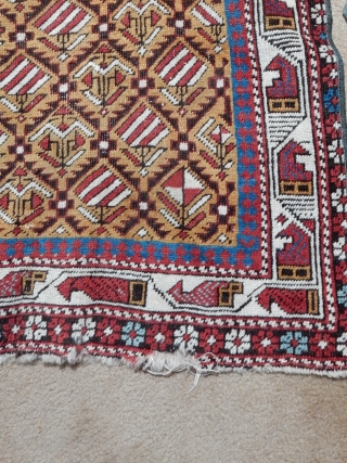 OPPORTUNITY FOR A COLLECTOR TO BUY A FINE GOLD FIELD MARASALI PRAYER RUG WITH GOOD PILE FOR A BARGAIN PRICE OF $1150 -
SIDES HAVE BEEN REBOUND AND A BIT OF END DAMAGE-
ALL  ...