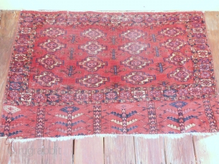TEKKE TURKOMAN CHUVAL . GOOD AGE WITH SOME WEAR . NEEDS A GOOD WASHING . ALL GOOD COLORS.               