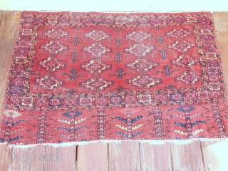 TEKKE TURKOMAN CHUVAL . GOOD AGE WITH SOME WEAR . NEEDS A GOOD WASHING . ALL GOOD COLORS.               
