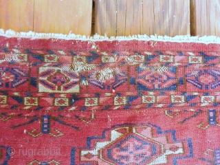 TEKKE TURKOMAN CHUVAL . GOOD AGE WITH SOME WEAR . NEEDS A GOOD WASHING . ALL GOOD COLORS.               