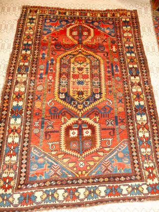 SHIRVAN WITH THE BEST FOLK ART DESIGN 
BOYLSTON ASSOCIATES ANTIQUE CAUCASIAN RUGS .COM                    