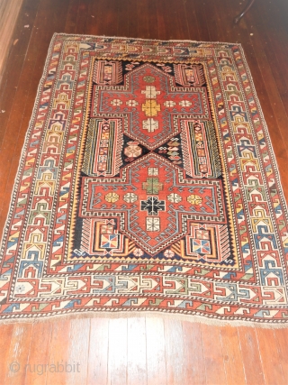 LOVELY OLD SHIRVAN - 45 X 60 INCH SIZE - ALL GOOD DYES AND EXCELLENT CONDITION WITH BOTH COMPLETE ENDS AS SHOWN - NICE OLD RUG WITH A GOOD YELLOW - NO  ...