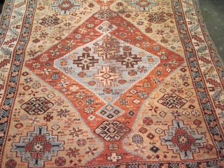 SUPERIOR EAST CAUCASIAN DESIGN- SQUARE SIZE 4 X 4 FT-ORIGINAL AS FOUND WITH COMPLETE ENDS AND SIDES- SOME WEAR IN THE CENTER-$2000. OR BEST OFFER        