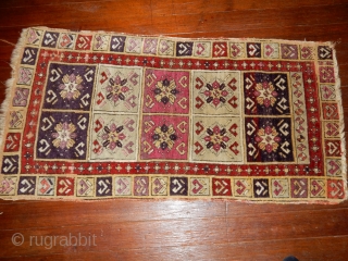 ANTIQUE ANATOLIAN TURKISH YASTIK-EXCEPTIONAL PURPLE DYES AND FINE WEAVE AND GOOD PILE-
18X 36 INCHES -  INCL USA SHIPPING              