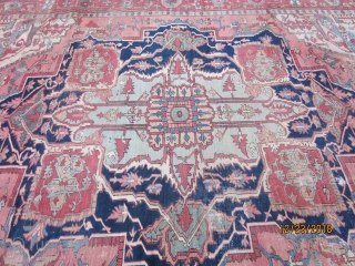 OLD ANTIQUE SERAPI WITH THE BEST COLORS -NEEDS SOME  WORK - BUT SOLID FOUNDATION -SIZE OF 9 X 12 - PRICED RIGHT FOR SUCH A FINE CARPET     