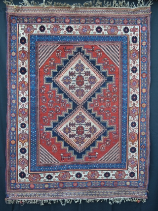 Fabulous Afshar with beautiful brocaded skirts in good overall condition with an evenly low pile - 1.64m x 1.21m (5' 4" x 4' 0")
See more images at www.brianmacdonaldantiquerugs.co.uk     