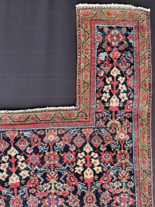 Feraghan region horse-cover 1.63 x 1.18m (5' 4" x 3' 10").
Several old repairs but would make a most attractive wall-hanging.
Price reflected in condition.          