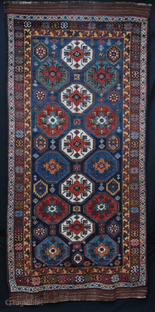 Fabulous vegetal colour palette - visually stunning - a great example of Varamin work from the 19th century in very good condition and with original complete kilim skirts. 2.74m x 1.30m (9'  ...