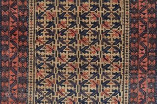 Baluch rug with camel-hair field in very good condition bar an expert repair to one of the plain-weave chevrons - 1.82m x 0.97m (6' 0" x 3' 2").
Price includes shipping.   