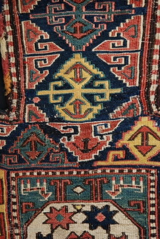 A fabulous 19th Century Shahsevan Salt-Bag from the Moghan Region of Azerbaijan in excellent condition - very rare and collectable.
61cm x 40cm (2' 0" x 1' 4").      