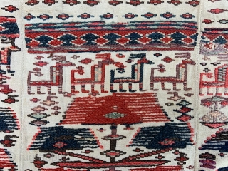 Interesting 'ru asbi' (horse-cover) possibly Khamseh of Zanjan with metal thread woven in as seen in the close-up images 1.40 x 1.20m (4' 7" x 4' 0").      