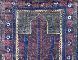 Early, rare Baluch prayer-rug 1.22 x 1.00m (4' 0" x 3' 3") western Afghanistan probably around mid 19th century and in overall good condition with corrosion around the mihrab.
Posted on my website  ...