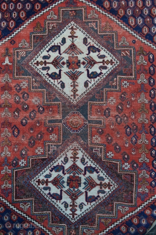 Acquired today from an old English country house, and as found, this lovely old but worn Afshar rug, still oozes a lot of charm.         