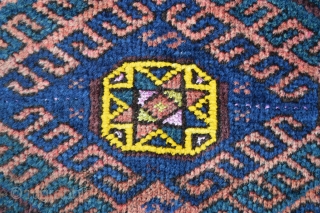 Interesting Timuri prayer-rug with highlights of silk and yellow cotton in the central stars. The yellow border is wool and there is a very nice use of natural green in the field  ...