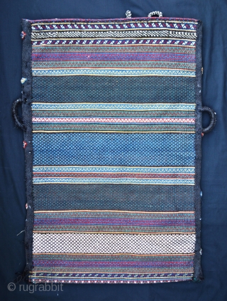 Qashqa'i Darrehshuri storage-bag in excellent condition complete with back. 
The brocade work is superb and the bag has goat-hair strengthening bands down each side with goat-hair carrying handles - 94cm x 64cm  ...