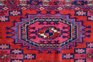 Beautiful 19th Century Tekke Chuval - sadly damaged in the top right-hand corner as well as cut and re-joined. Wonderful colours.            