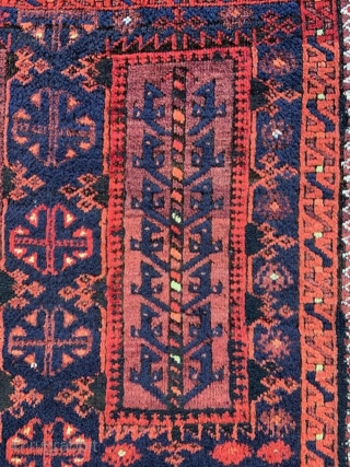 Fabulous indigo-blue, full-pile, glossy wool Timuri rug in excellent condition and complete with brocaded skirts circa 1890-1900. 1.98m x 1.10m (6' 6" x 3' 7").        