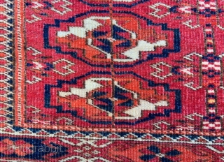 Attractive Teke Turkmen chuval in nice overall condition with replaced selvedges.  
1.12 x 0.61m (3' 8" x 2' 0").             