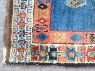 Brian Morehouse:
19th century Gabbeh rug, 76"x 47": A striking Gabbeh rug with an interesting detailed star border; main design format also found on some Qashqai Kilims; wonderful array of colors (all vegetable  ...