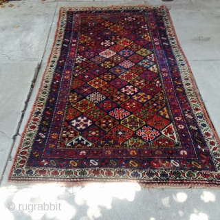 Persian Kurdish Rug, 8' 6 x 4' 4", late 19th century: rich saturated colors, full pile (small amount of corrosion to brown/black and a few very small isolated areas of knot replacement),  ...