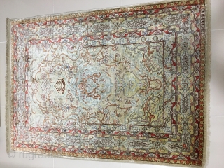 Semi-Antique Silk "Shirinian (Şirinoğlu)" Hereke Prayer Rug. c.1960. Identified by Master Avak himself as one of the first rugs woven by Shirinian brothers (Avak and Haigaz Shirinian), woven in Suadiye (Kocaeli) workshop.  ...