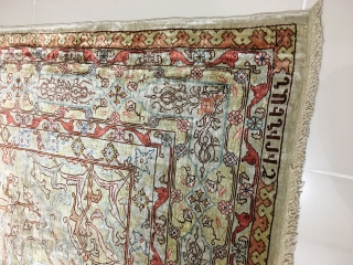Semi-Antique Silk "Shirinian (Şirinoğlu)" Hereke Prayer Rug. c.1960. Identified by Master Avak himself as one of the first rugs woven by Shirinian brothers (Avak and Haigaz Shirinian), woven in Suadiye (Kocaeli) workshop.  ...