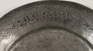 Armenian inscribed tinned copper plate. Early 18th C. D = 26 cms
The inscription indicates the name of the owner :  "Khachadur"
Great condition & patina        