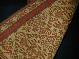 Ceremonial Sash with Zoomorphic Figures. East Sumba, Indonesia. Handspun cotton - supplementary warp weaving with painted over details. 166 x 32 cms. Mid-20th c. or earlier.       