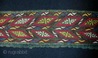 Tekke Turkmen Green Background Silk Embroidered Collar Band. Late 19th c. 109 x 8 cms.                  