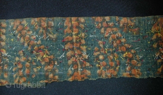 Tekke Turkmen Green Background Silk Embroidered Collar Band. Late 19th c. 109 x 8 cms.                  