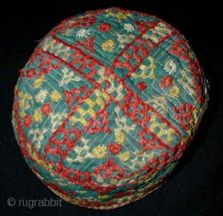 Central Asian Child's Hat. Early 20th c. Silk on cotton. 16 x 10 cms.                   