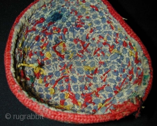 Central Asian Child's Hat. Early 20th c. Silk on cotton. 16 x 10 cms.                   