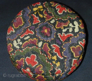 Shahrisabz Silk Embroidered Hat. Early 20th c. Diameter, 17; height 8 cms.                     