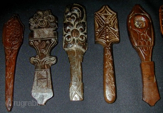 Collection of 22 Carved Wooden Single Candle Holders. Island of Lombok, Indonesia. First quarter 20th c. Sizes vary between 17 and 8 cms.          