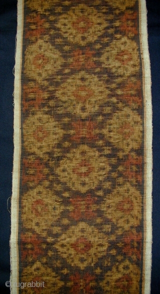 Balinese Double-Ikat Ceremonial Breastcloth (Kamben Geringsing). Tenganan Village. Natural colours. 97 x 23 cms.                   